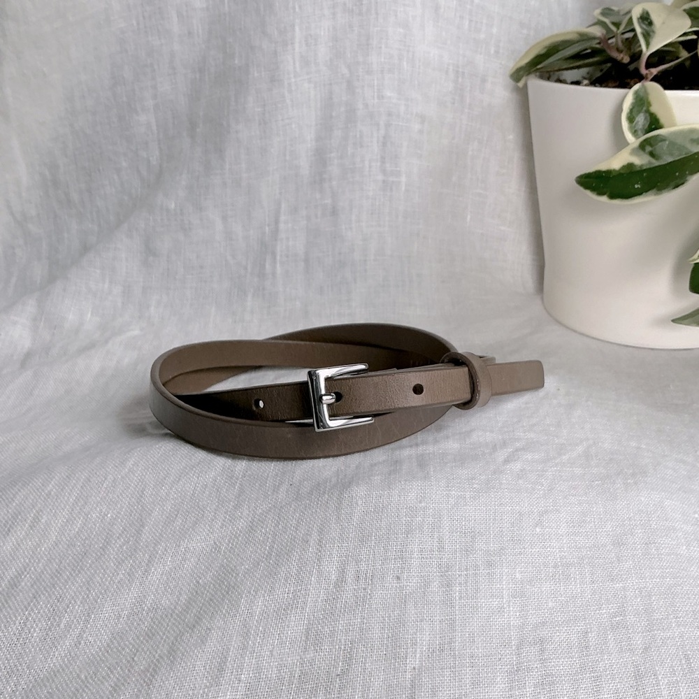 HOBO Warm Grey Skinny Leather Belt with Silver Buckle